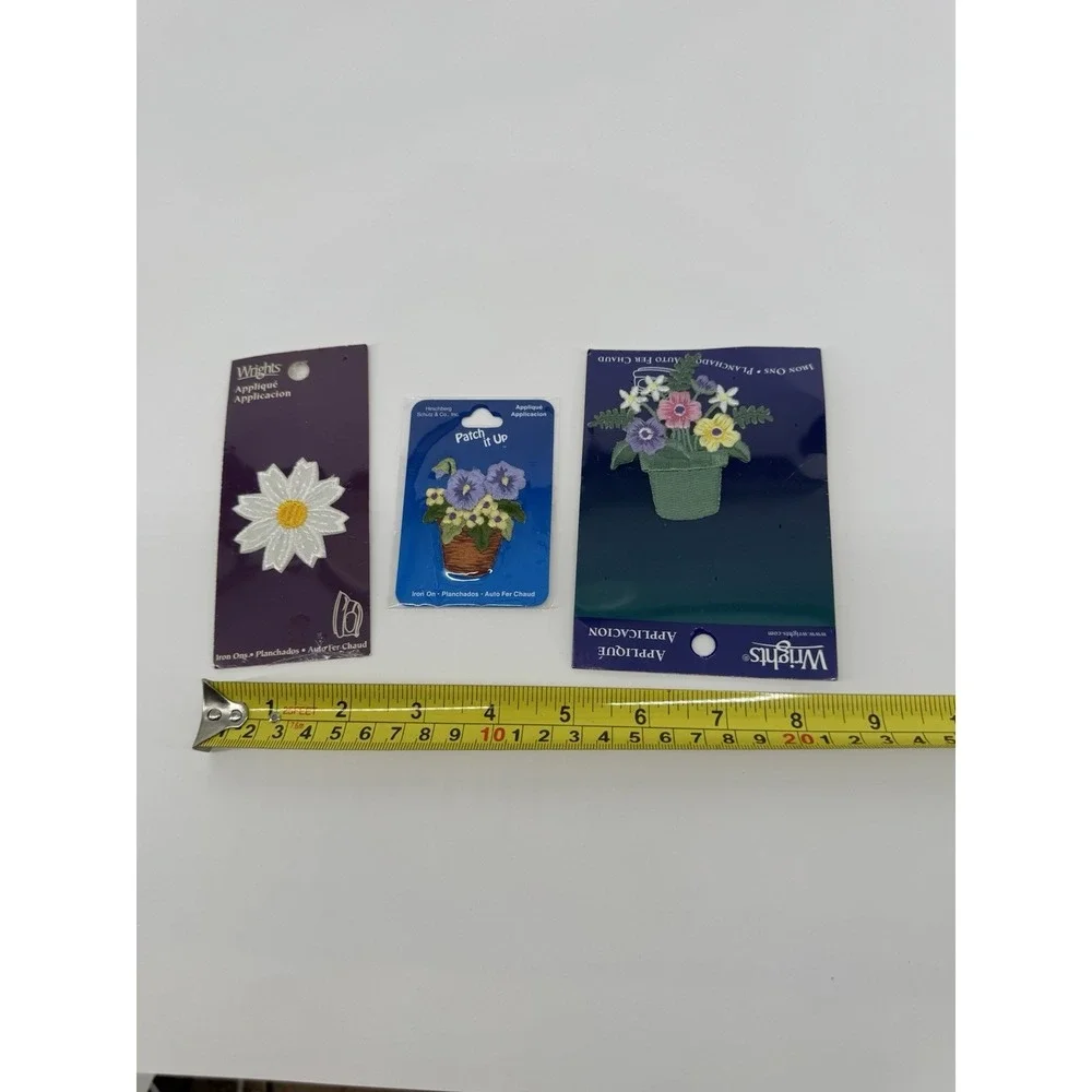 Vintage Floral Iron On Patch Lot Wrights Daisy Flower Pot Applique Cottagecore